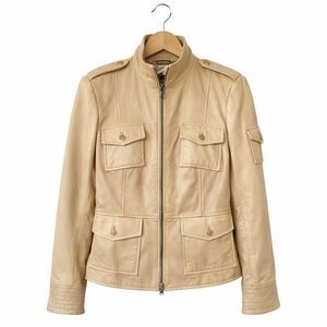 Tory Burch Leather Jacket Womens Size 6 Tan Moto Zip Utility Soft Leather